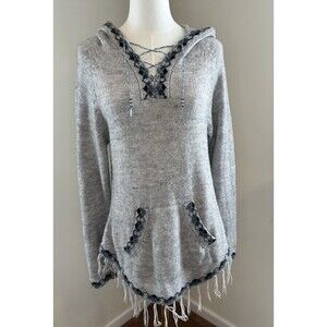 The Alpaca Connection Hooded Alpaca Sweater Tunic Fringe Boho Peru Women’s Tag M